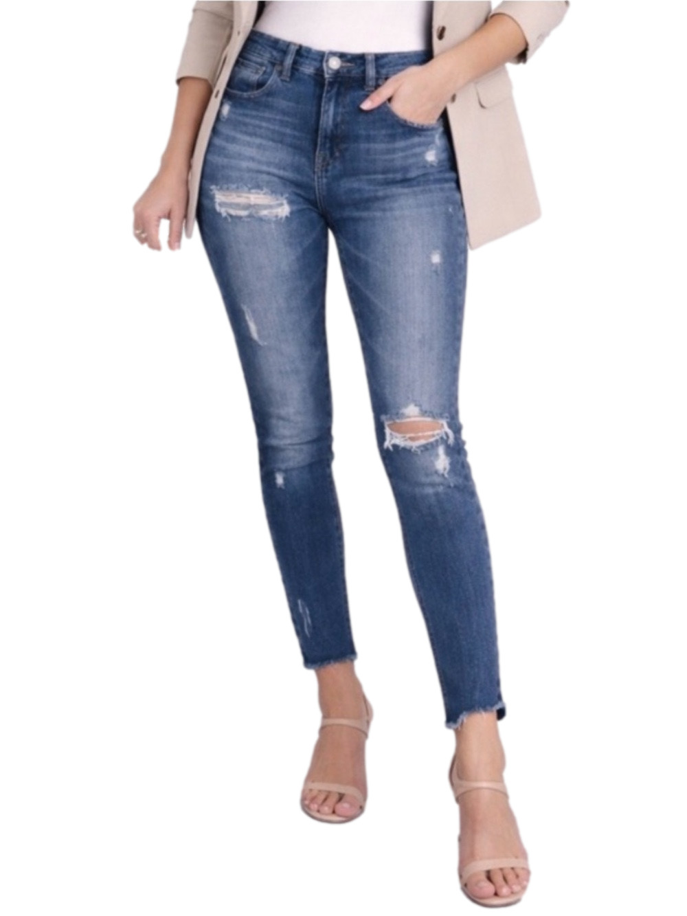 Moussy Vintage High Rise Skinny Jeans Size 25 Distressed Raw Hem Denim